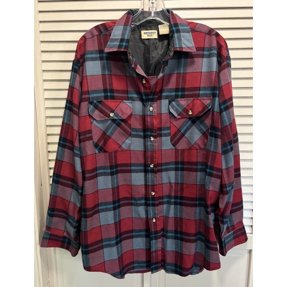 Northwest Blue‎ Flannel Plaid Red/Gray Size Medium Pockets Soft